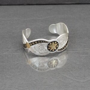 Montana Silversmiths Cuff Bracelet Silver Gold Two Tone Star Western Engraved